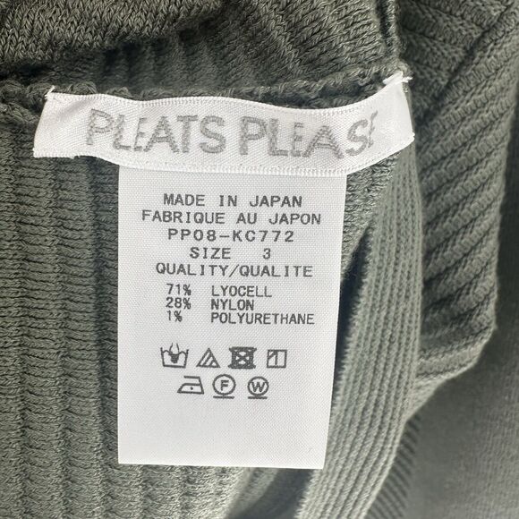 Pleats Please Issey Miyake Sweater Womens 3 Green Cardigan Hooded Zip Casual - Picture 13 of 13